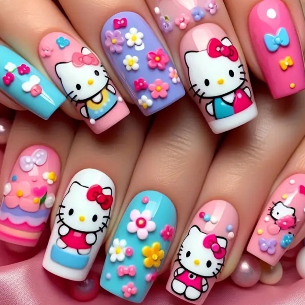 Hello Kitty Cute Pastel Reusable Press-on Nail Kit W/Jelly Tab Sheet & Nail File